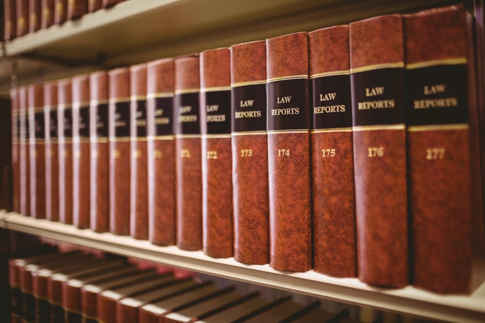 Close up of a lot of law reports in library