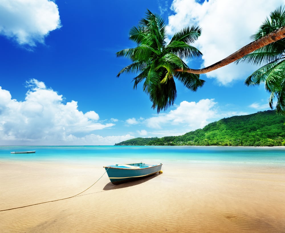 boat on beach Mahe island, Seychelles